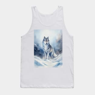 Funny White Wolf Hunting Fantasy Ground, Winter Mountain Icy Moon, Snowy White Forest, Biker gifts Tank Top